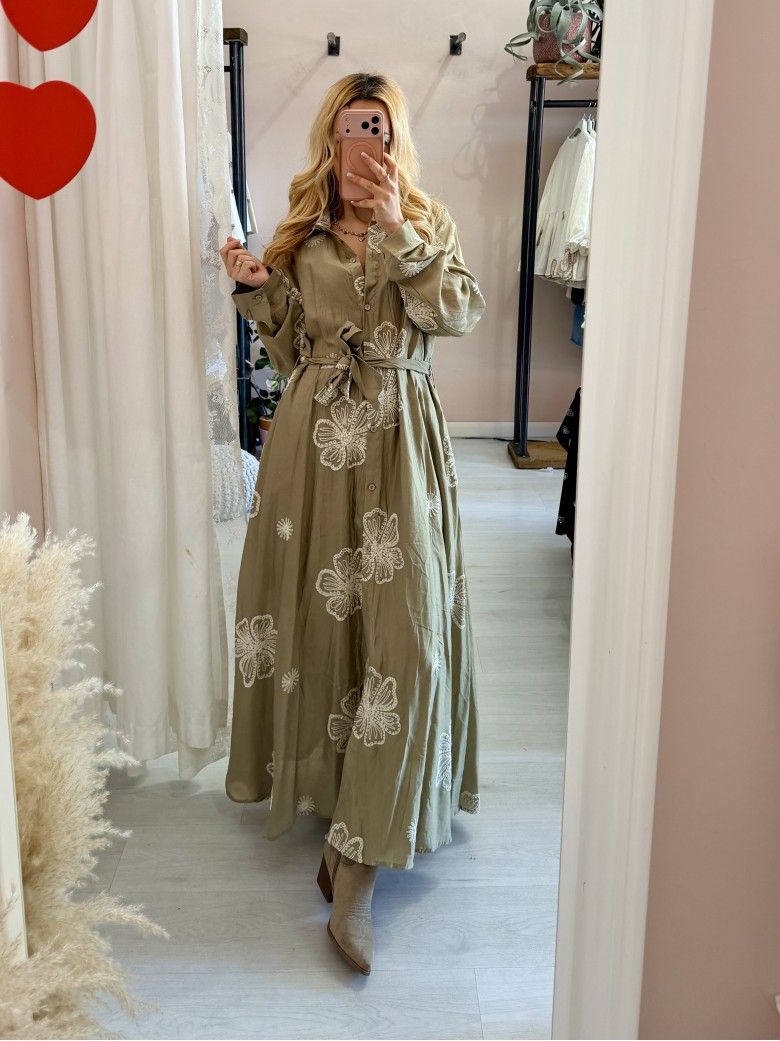 Vestito lungo chemisier boho chic verde