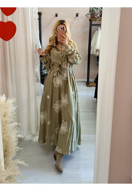 Vestito lungo chemisier boho chic verde