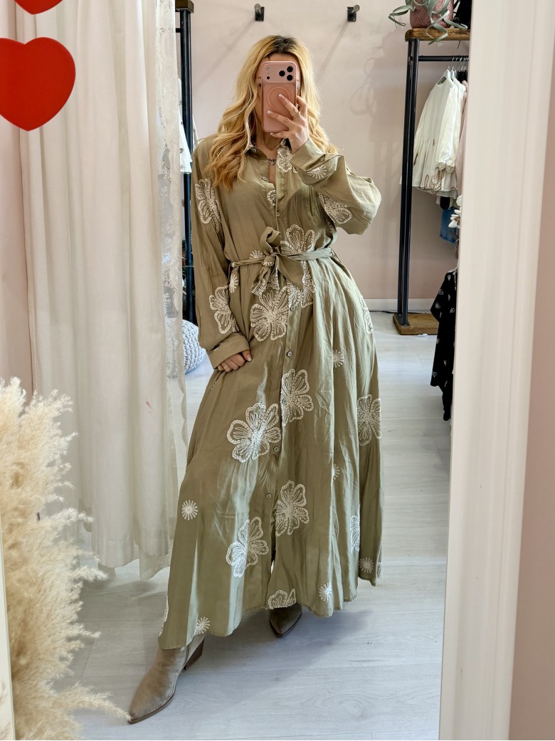 Vestito lungo chemisier boho chic verde