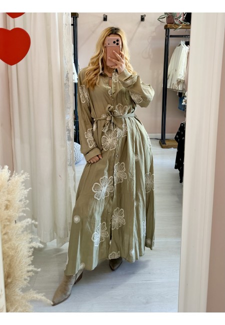 Vestito lungo chemisier boho chic verde