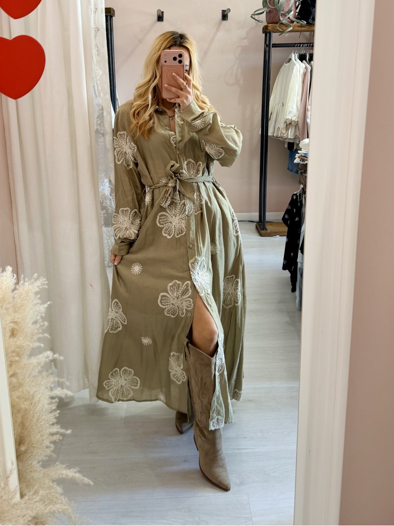 Vestito lungo chemisier boho chic verde