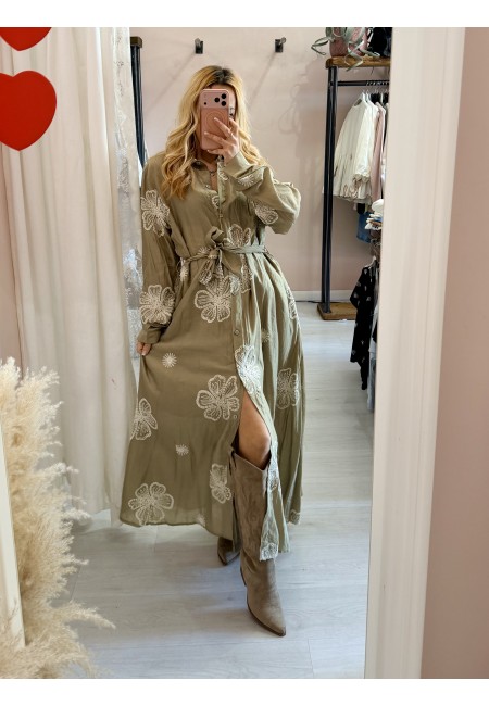 Vestito lungo chemisier boho chic verde