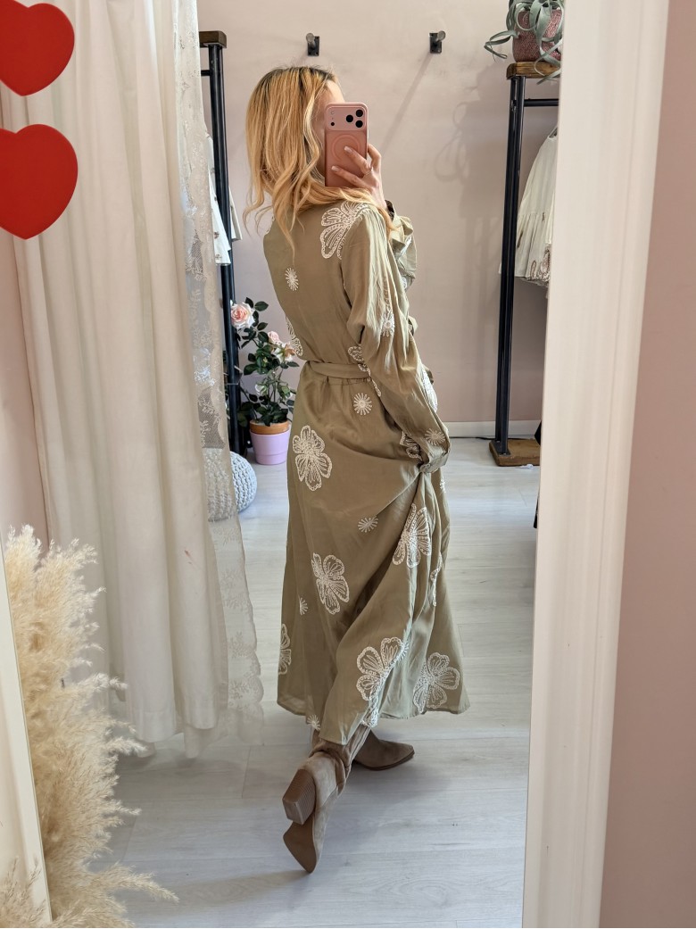 Vestito lungo chemisier boho chic verde