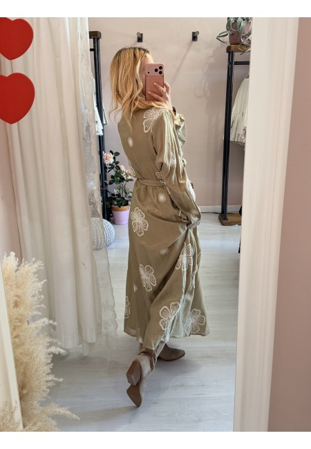 Vestito lungo chemisier boho chic verde