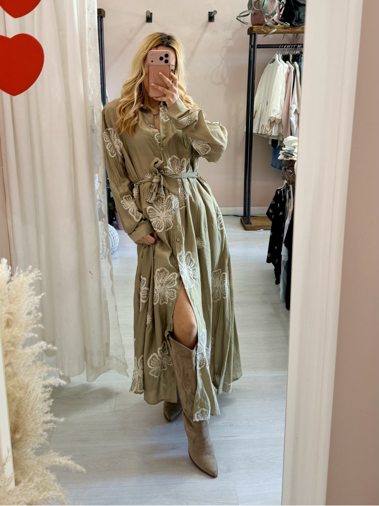 Vestito lungo chemisier boho chic verde