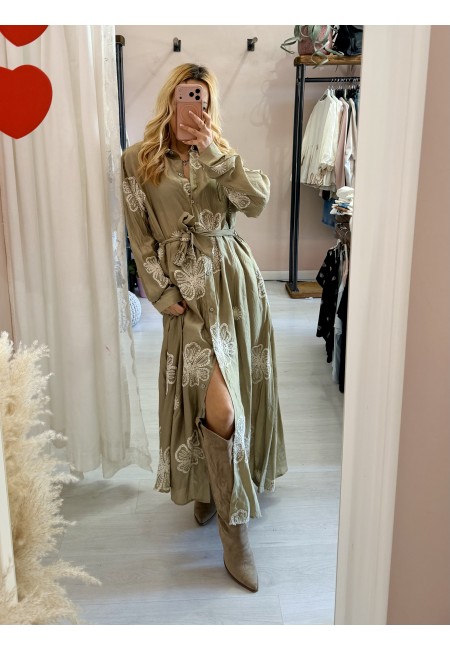 Vestito lungo chemisier boho chic verde