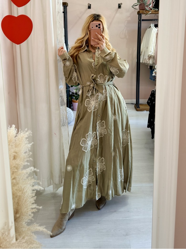 Vestito lungo chemisier boho chic verde