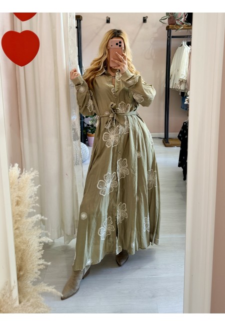 Vestito lungo chemisier boho chic verde