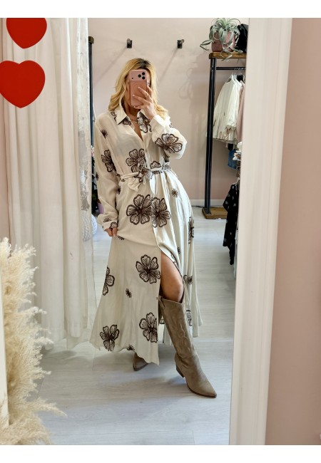 Vestito lungo chemisier boho chic panna