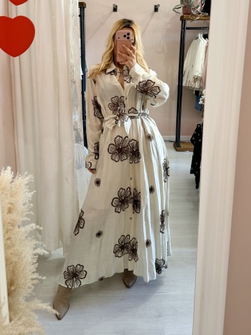 Vestito lungo chemisier boho chic panna 2