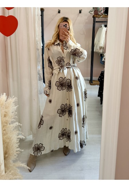 Vestito lungo chemisier boho chic panna