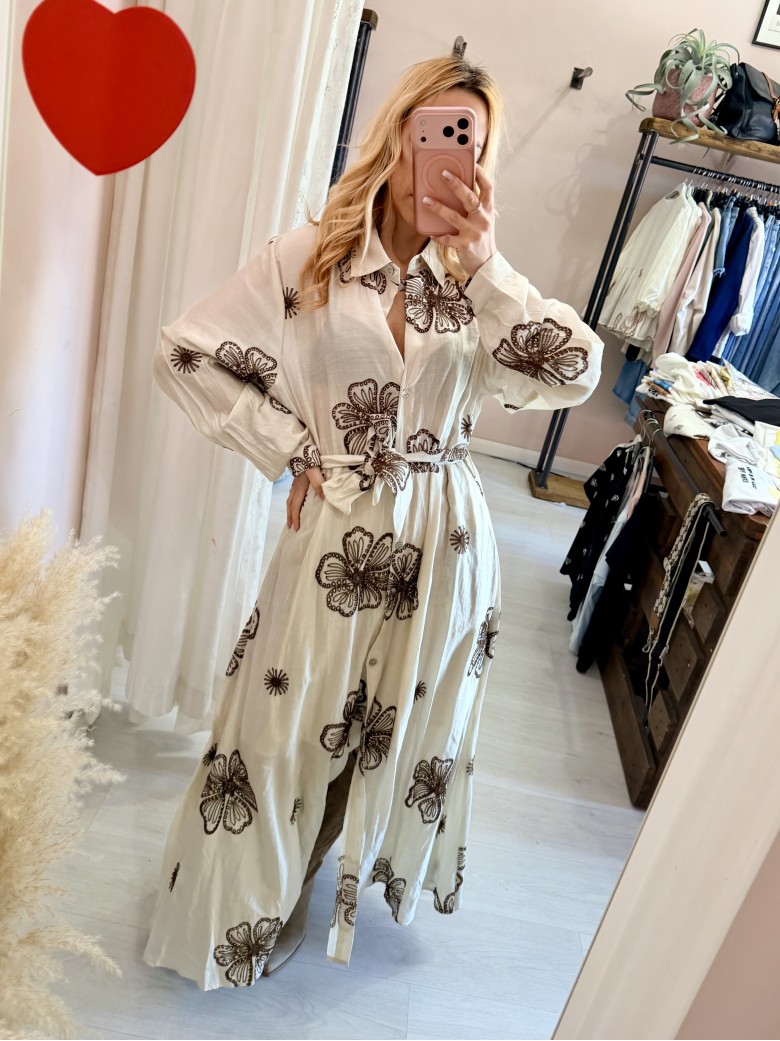 Vestito lungo chemisier boho chic panna