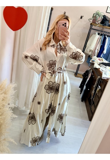 Vestito lungo chemisier boho chic panna