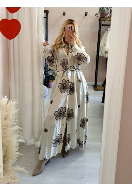 Vestito lungo chemisier boho chic panna