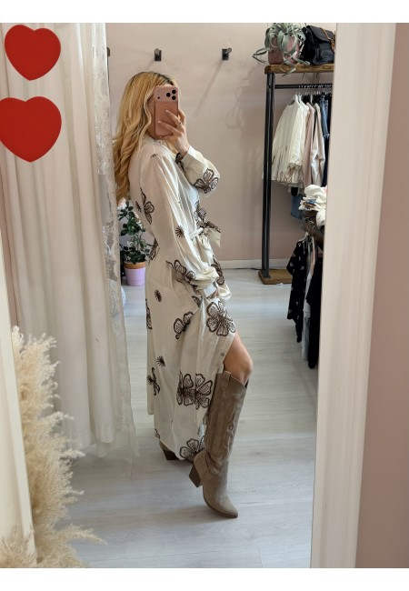 Vestito lungo chemisier boho chic panna