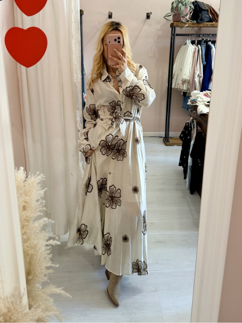 Vestito lungo chemisier boho chic panna