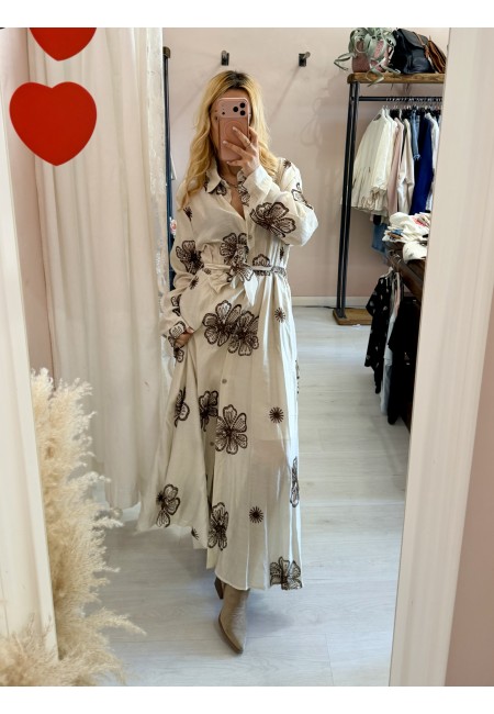 Vestito lungo chemisier boho chic panna