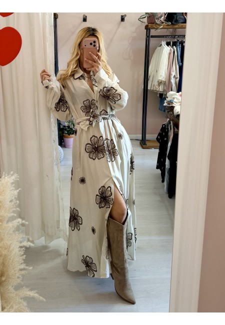 Vestito lungo chemisier boho chic panna