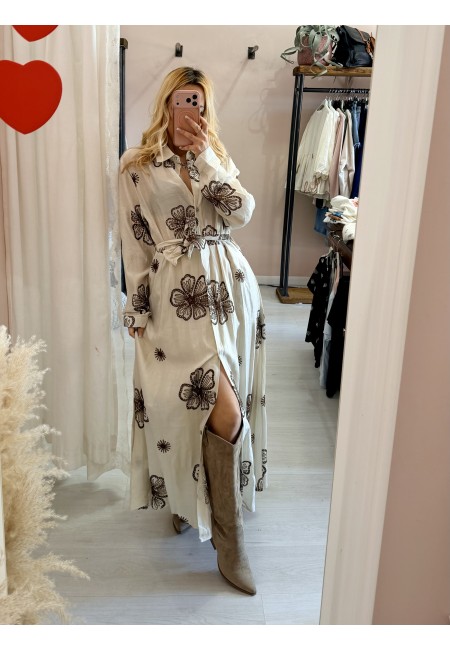 Vestito lungo chemisier boho chic panna