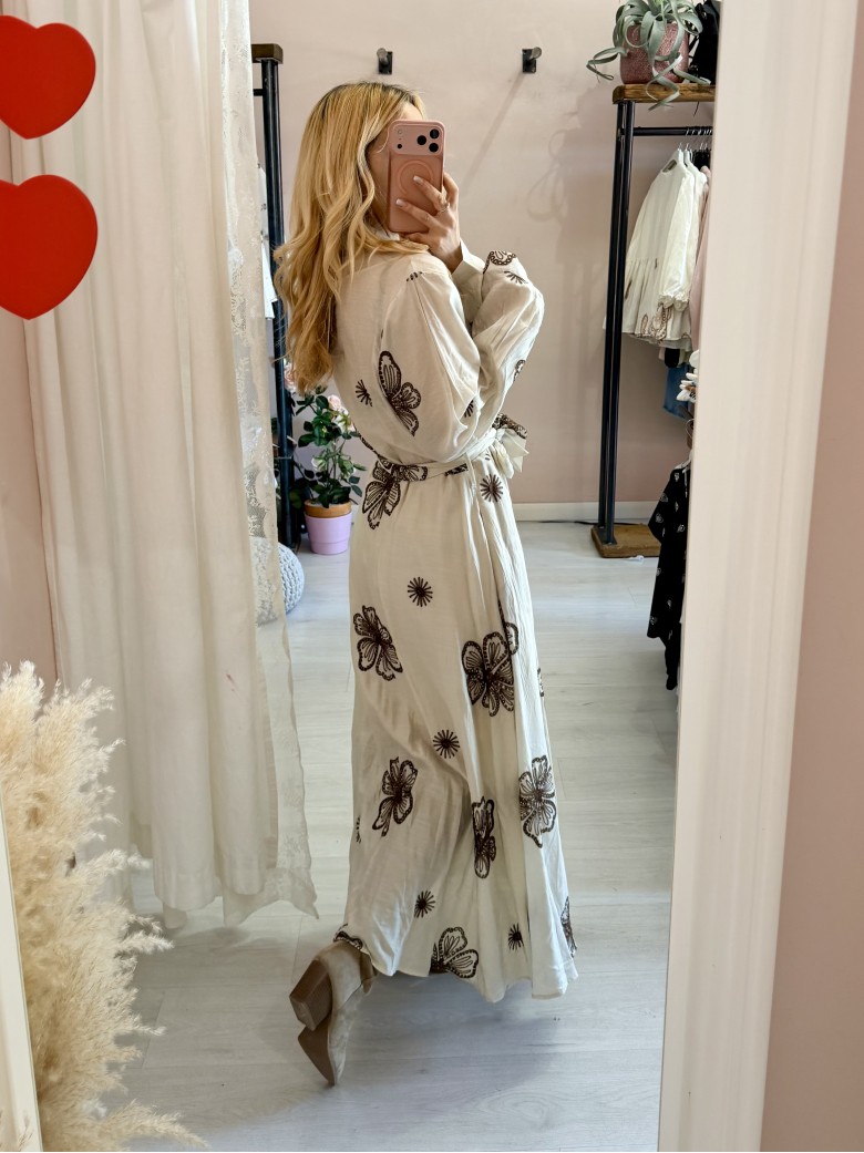 Vestito lungo chemisier boho chic panna