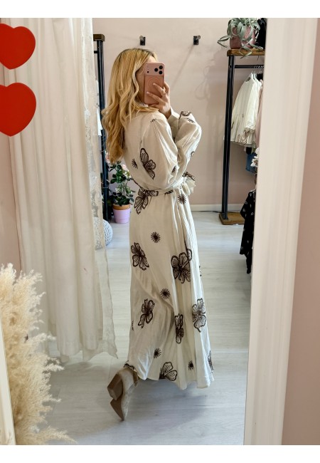 Vestito lungo chemisier boho chic panna