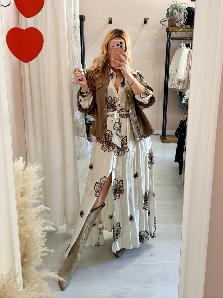 Vestito lungo chemisier boho chic panna