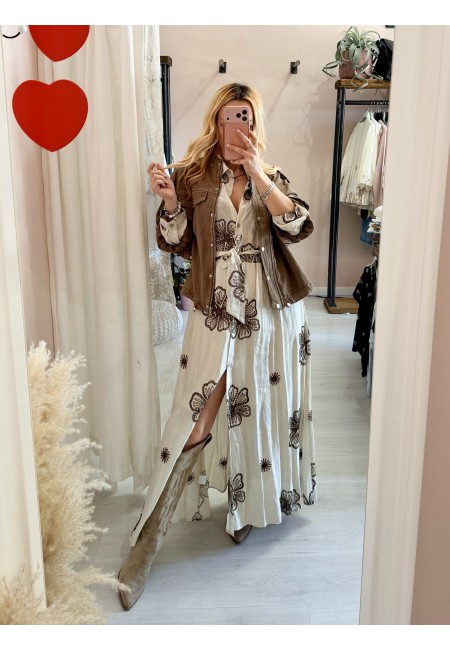 Vestito lungo chemisier boho chic panna