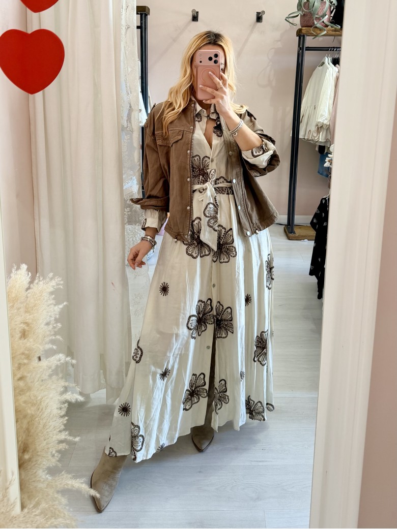 Vestito lungo chemisier boho chic panna