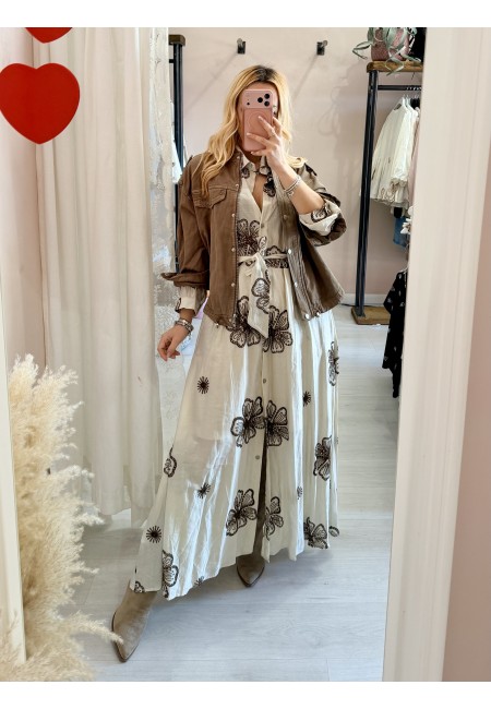 Vestito lungo chemisier boho chic panna