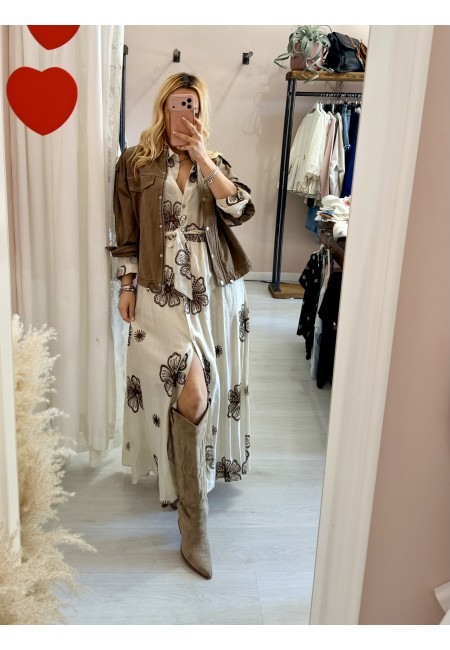 Vestito lungo chemisier boho chic panna