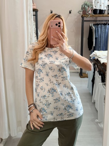 Maglia t shirt fiorellini azzurri