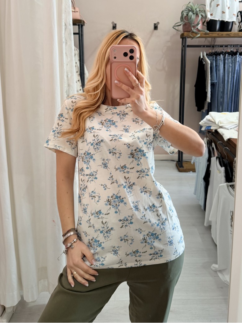 Maglia t shirt fiorellini azzurri