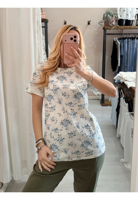 Maglia t shirt fiorellini azzurri