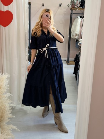 Vestito lungo CHEMISIER cotone blu