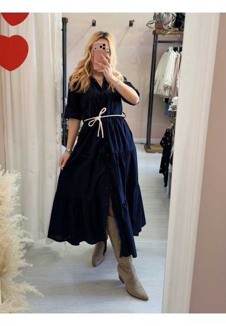 Vestito lungo CHEMISIER cotone blu