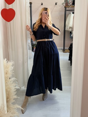 Vestito lungo CHEMISIER cotone blu 2