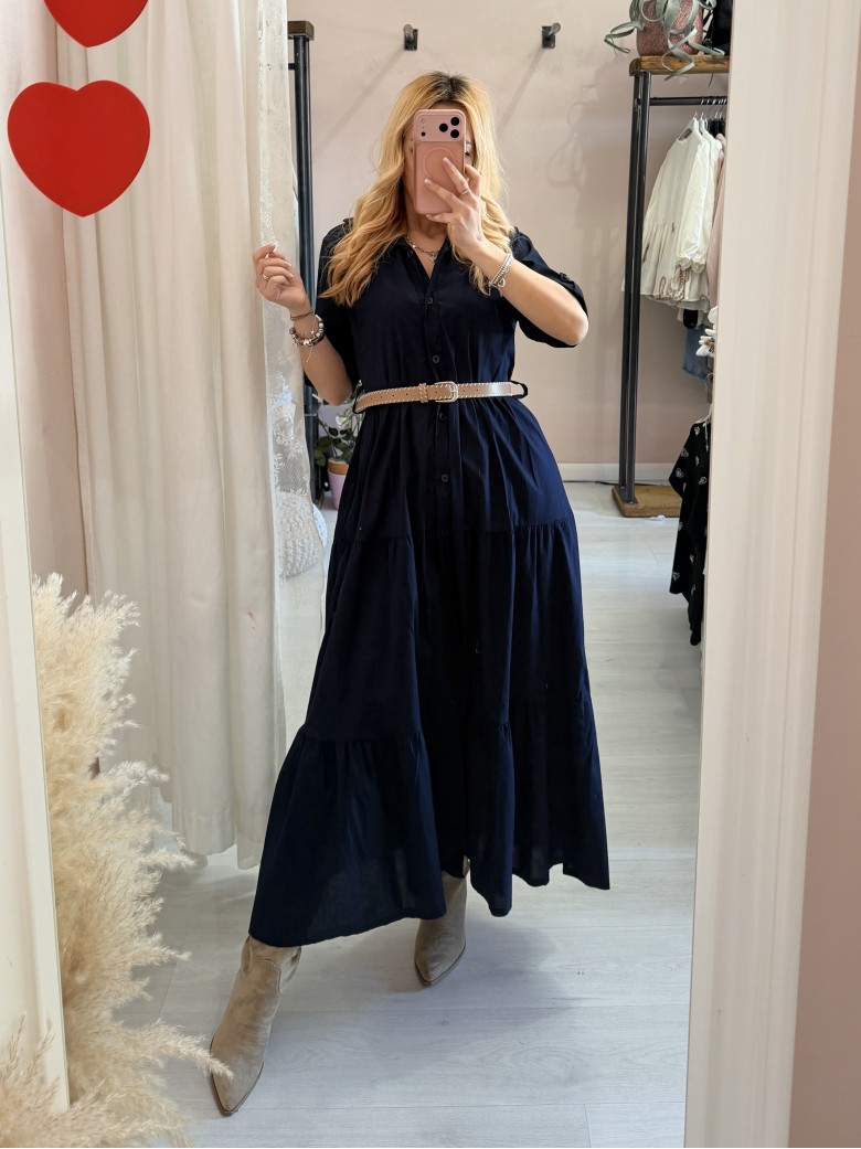 Vestito lungo CHEMISIER cotone blu