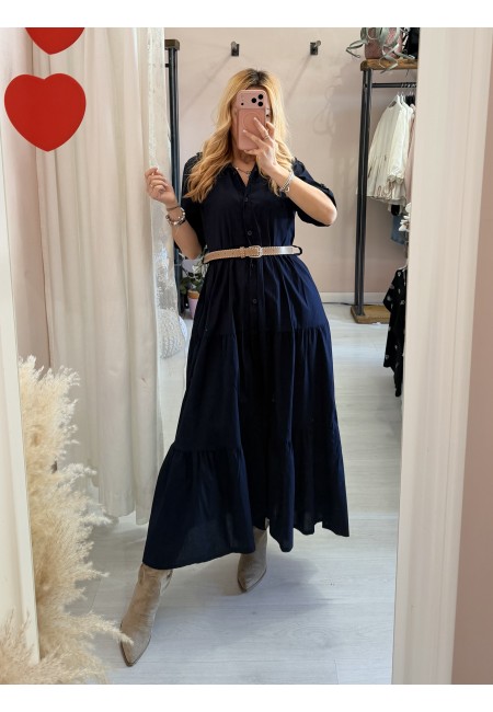 Vestito lungo CHEMISIER cotone blu