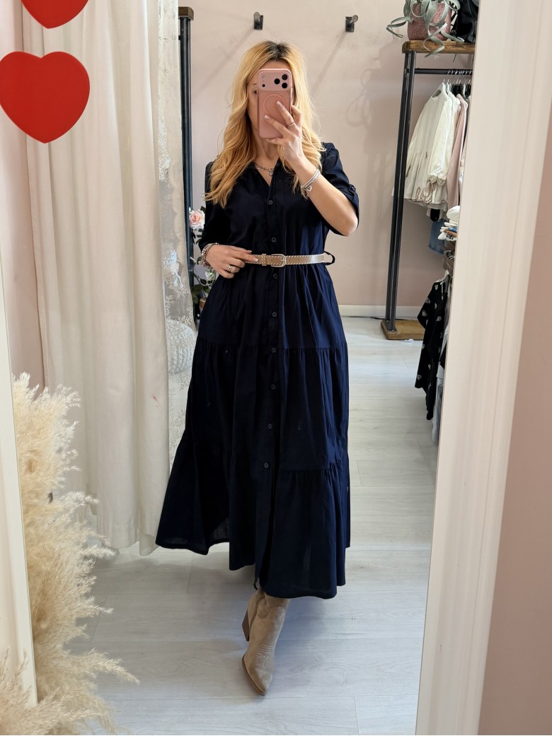 Vestito lungo CHEMISIER cotone blu