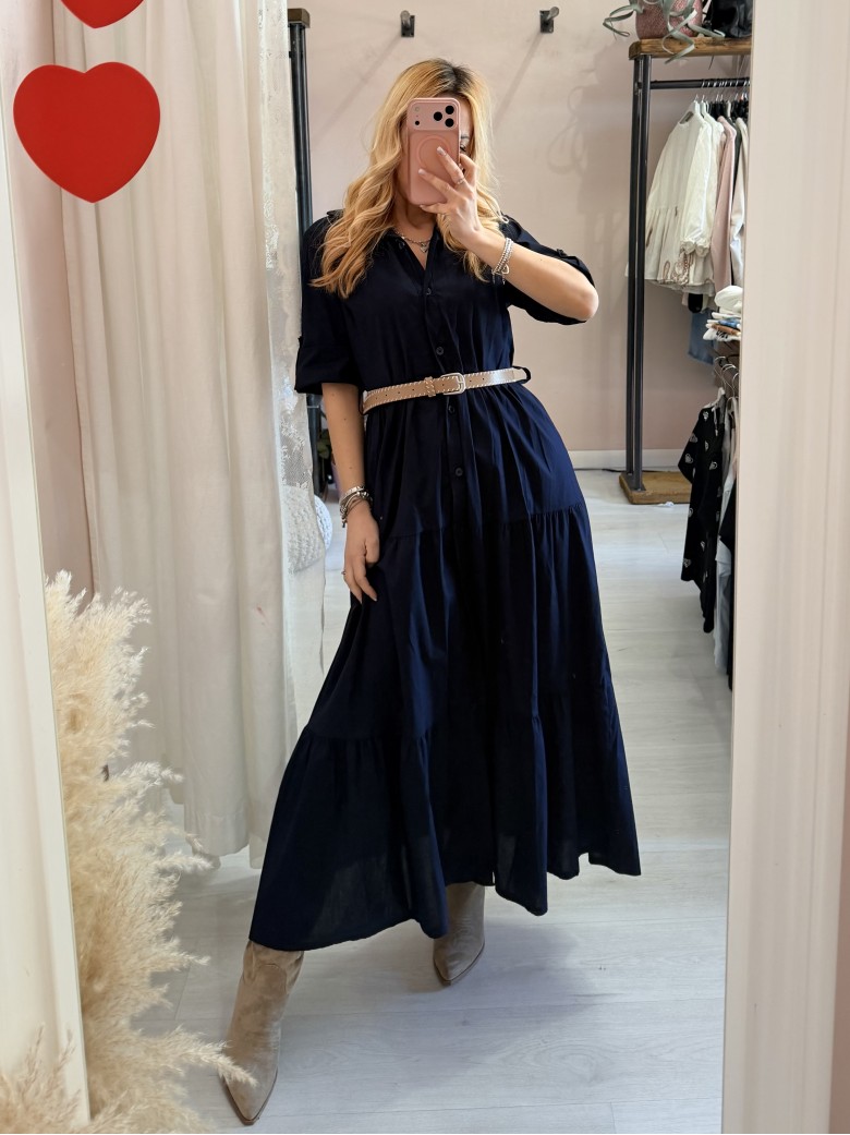 Vestito lungo CHEMISIER cotone blu