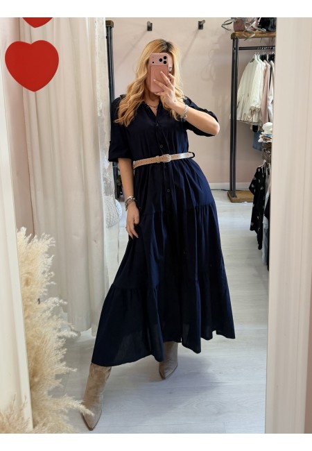 Vestito lungo CHEMISIER cotone blu