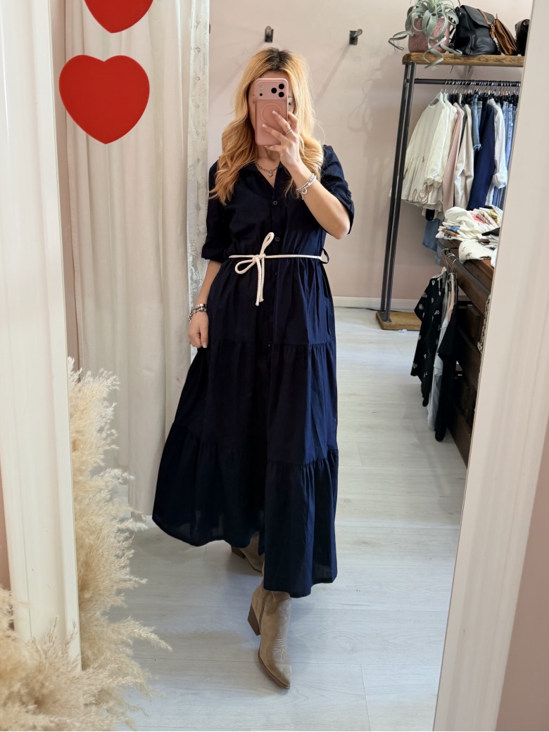 Vestito lungo CHEMISIER cotone blu