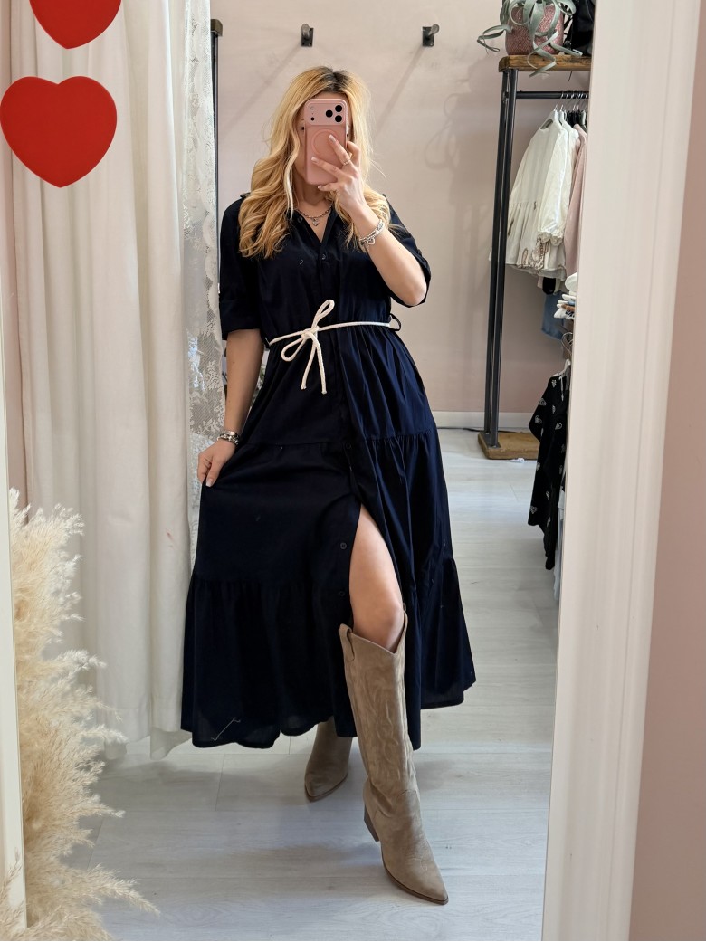 Vestito lungo CHEMISIER cotone blu