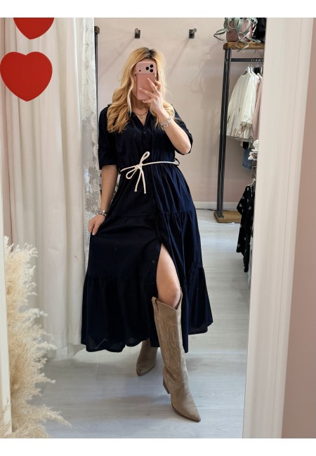 Vestito lungo CHEMISIER cotone blu