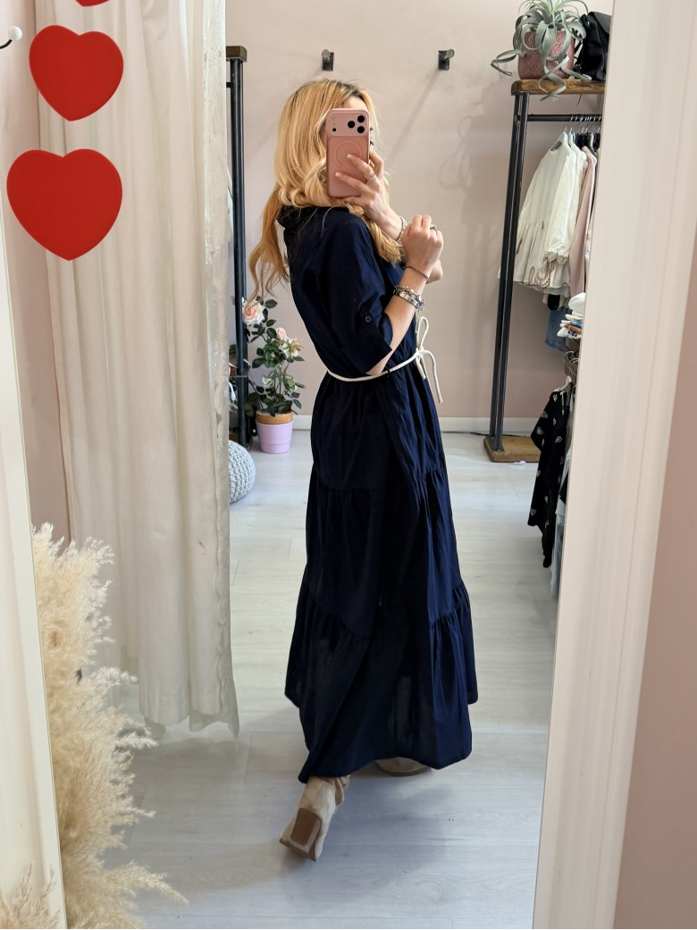 Vestito lungo CHEMISIER cotone blu