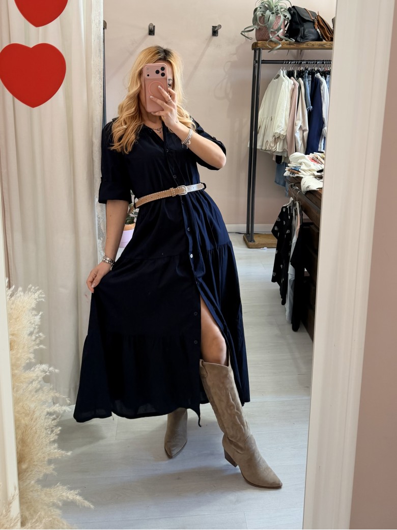 Vestito lungo CHEMISIER cotone blu