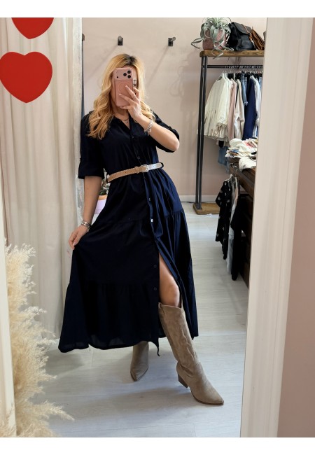 Vestito lungo CHEMISIER cotone blu