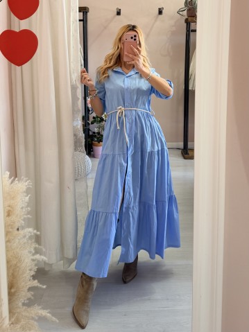 Vestito lungo CHEMISIER cotone azzurro 2