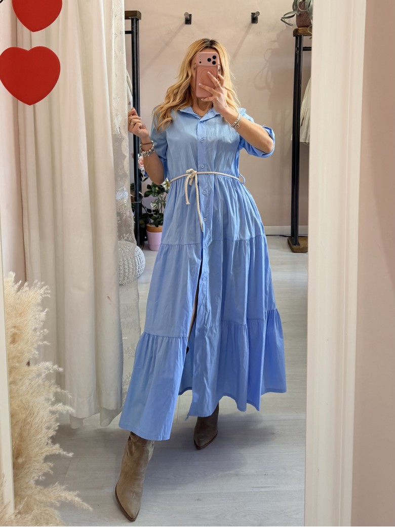 Vestito lungo CHEMISIER cotone azzurro