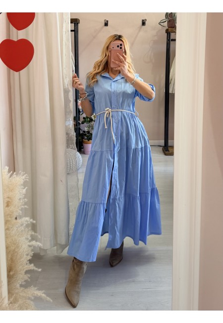 Vestito lungo CHEMISIER cotone azzurro